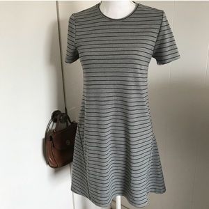 NEW Zara Striped Short Sleeved Knit T shirt Tee Shirt Dress Tunic Grey Black